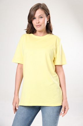 تیشرت زرد زنانه اورسایز Tight Lady - کد 854666130