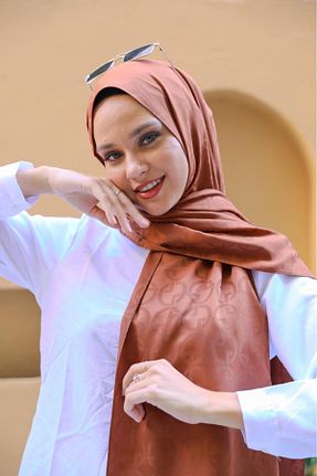شال قهوه ای زنانه ابریشم Scarf - کد 937695673