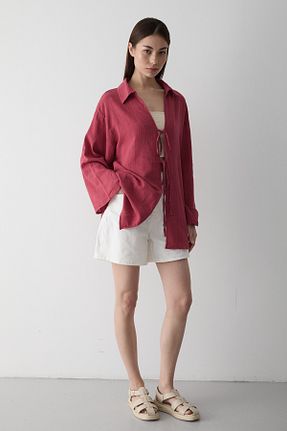 کیمونو و کافتان زرشکی زنانه کتان Laluvia - کد 902024441