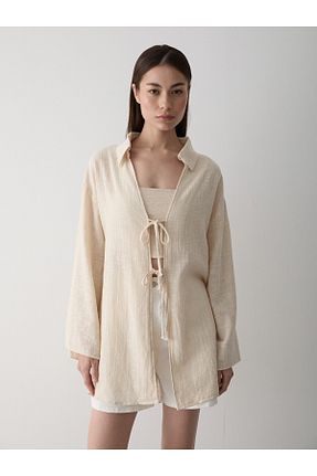 کیمونو و کافتان طوسی زنانه کتان Laluvia - کد 837463528