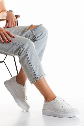کفش اسنیکر سفید زنانه چرم اصل elvinshoes - کد 937706967