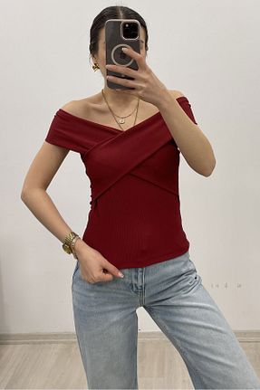 بلوز زرشکی زنانه ساده Nazline - کد 937709795