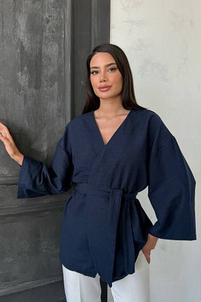 کافتان و کیمونو حجاب سرمه ای زنانه کتان oshebu - کد 905559063