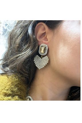 گوشواره جواهر زرد لزران mos&more - کد 893077565