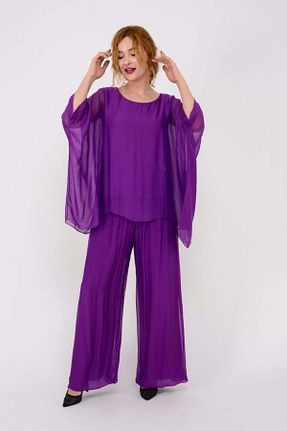 لباس بنفش زنانه بافتنی Bohem Stil - کد 723384943