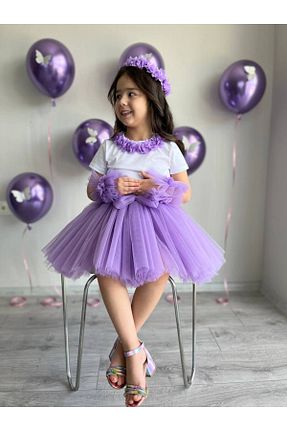 لباس مجلسی و فارغ التحصیلی بنفش بچه گانه توری Sare Çocuk Giyim - کد 938035230