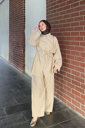 ست بالاتنه و پائین تنه حجاب بژ زنانه رگولار SİNDAL - کد 937795037