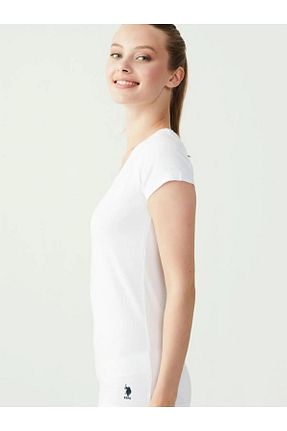 تیشرت سفید زنانه یقه هفت U.S. Polo Assn. - کد 937866392