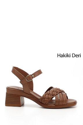 صندل قهوه ای زنانه پاشنه ضخیم GÖNDERİ(R) - کد 820504707