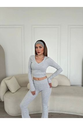 ست بالاتنه و پائین تنه طوسی زنانه بافت VELİZADE - کد 937901228