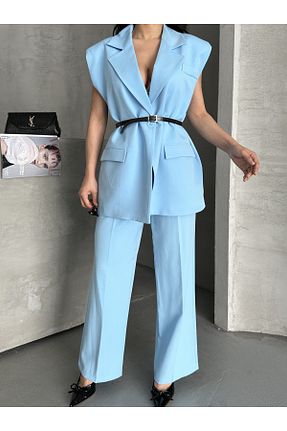 ست بالاتنه و پائین تنه آبی زنانه بافتنی MYGİYİMİSTANBUL - کد 937960180