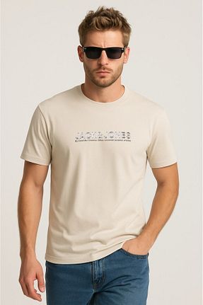 تیشرت بژ مردانه یقه دوچرخه Jack & Jones - کد 906374145