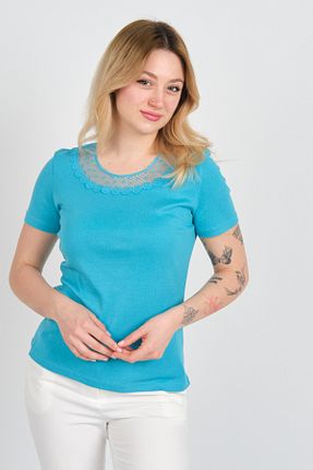 بلوز فیروزه ای زنانه ساده ELLA CAMELIA - کد 938010908