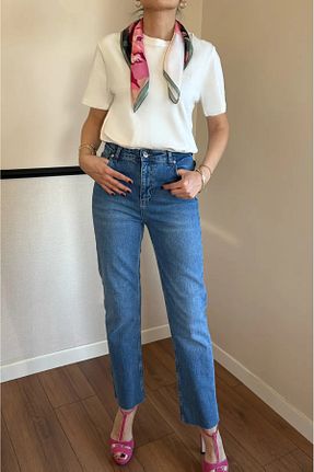 شلوار جین آبی زنانه فاق بلند saze butik - کد 938056299