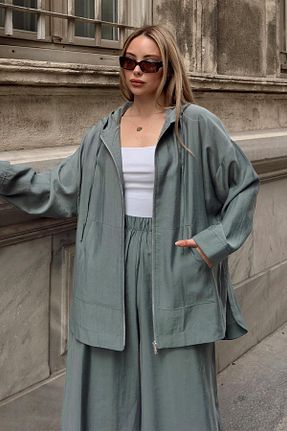 ست بالاتنه و پائین تنه حجاب خاکی زنانه رگولار Olcay - کد 906379068