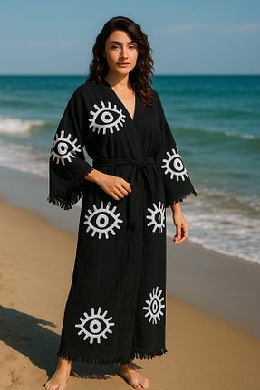 کیمونو و کافتان مشکی زنانه بافتنی LaraLisa Collection - کد 938055164