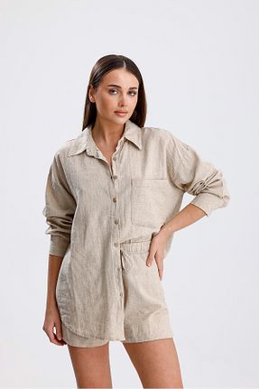 ست بالاتنه و پائین تنه بژ زنانه کتان ROSEBEE - کد 938027250
