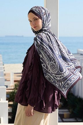 شال سرمه ای زنانه ابریشم Qef - کد 938078478