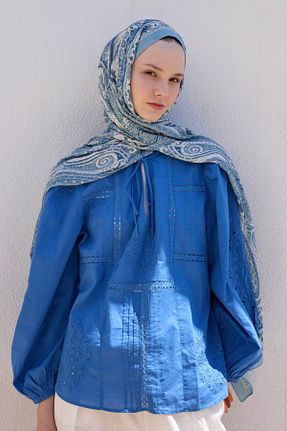 شال آبی زنانه ابریشم Qef - کد 938078487