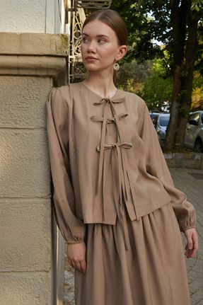 ست بالاتنه و پائین تنه حجاب قهوه ای اورسایز ZÜLAYS - کد 938086762