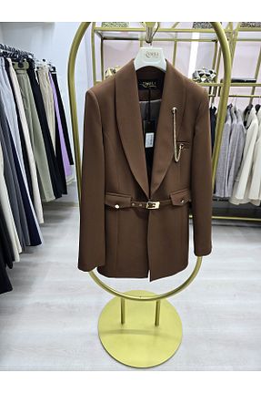 کت بلیزر قهوه ای زنانه بافتنی Omka Moda - کد 938099201
