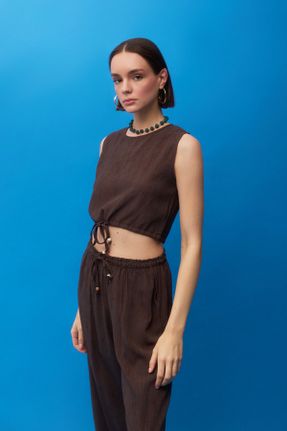 بلوز قهوه ای زنانه ساده Quzu - کد 933587233