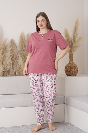 ست لباس راحتی سایز بزرگ بژ زنانه گلدار Farya Home - کد 938131694