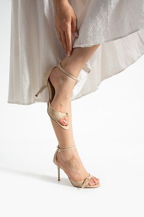 صندل بژ زنانه پاشنه نازک Güllü Shoes - کد 938133060