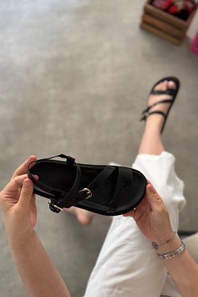 صندل مشکی زنانه پاشنه تخت SHOEBELLAS - کد 938189786