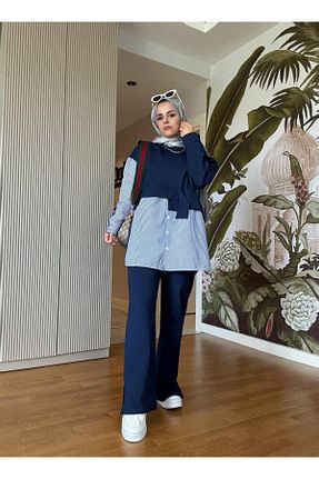 ست بالاتنه و پائین تنه حجاب سرمه ای زنانه رگولار ASEL FASHİON - کد 769843060