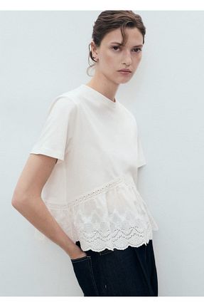 تیشرت سفید زنانه رگولار MANGO - کد 938200188