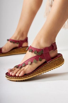 صندل زرشکی زنانه پاشنه تخت Limoya - کد 6979777