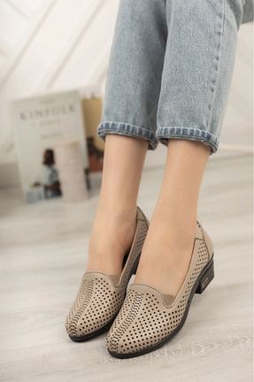 کفش کژوال بژ زنانه چرم خالص Garmoda - کد 938238745