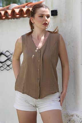 بلوز قهوه ای زنانه ساده Chiccy - کد 938270629