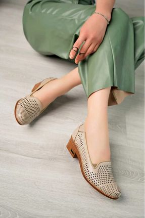کفش کژوال بژ زنانه چرم خالص Garmoda - کد 938276291