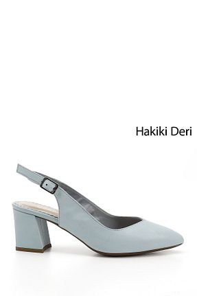 کفش پاشنه بلند کلاسیک آبی زنانه چرم خالص GÖNDERİ(R) - کد 97402485