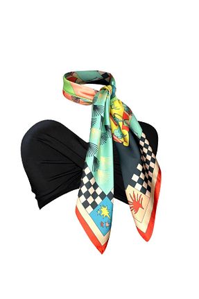دستمال گردن فیروزه ای زنانه ابریشم Bolder - کد 937543222
