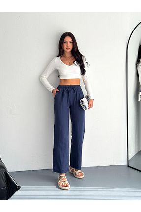 شلوار پارچه ای سفید زنانه فاق بلند Polo State - کد 936237748