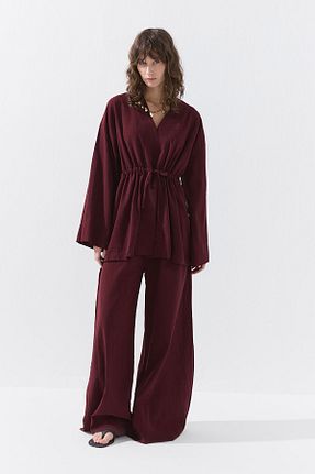 ست بالاتنه و پائین تنه زرشکی زنانه بافتنی Hooopstore - کد 938459593