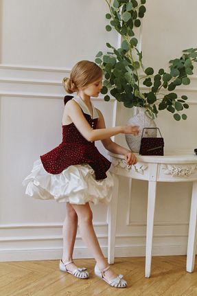 لباس مجلسی و فارغ التحصیلی زرشکی بچه گانه بدون آستین By Feyza Kids Collection - کد 938066817