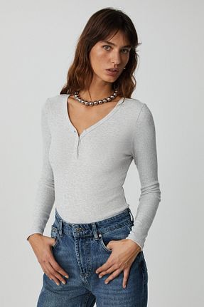 بلوز طوسی زنانه ساده GRIMELANGE - کد 879277613
