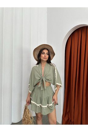 ست بالاتنه و پائین تنه سبز زنانه بافتنی Ahzem Collection - کد 938494592