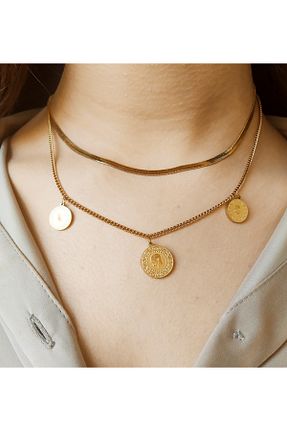 گردنبند استیل ( فولاد ) طلائی زنانه استیل (فولاد) EsEsin - کد 938500213