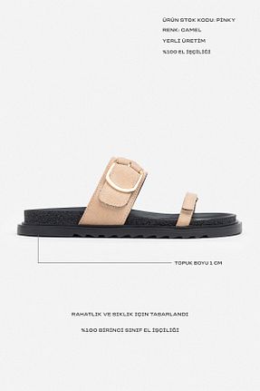 دمپائی قهوه ای زنانه چرم مصنوعی NİŞANTAŞI SHOES - کد 937808495