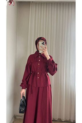 ست بالاتنه و پائین تنه حجاب زرشکی زنانه Çan W WARGA - کد 938552355