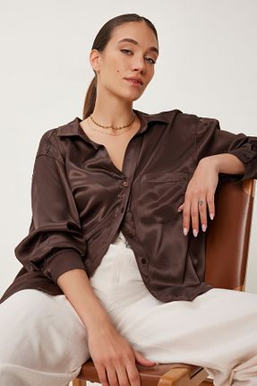 پیراهن قهوه ای زنانه اورسایز Lovelyİstanbul - کد 917405099