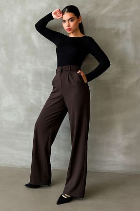شلوار پارچه ای قهوه ای زنانه سایز اورجینال Tutals - کد 938753750