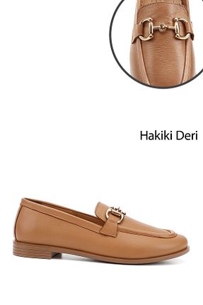 کفش لوفر قهوه ای زنانه چرم خالص GÖNDERİ(R) - کد 905636605