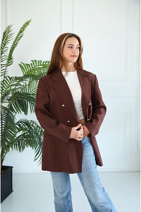 کت سایز بزرگ قهوه ای زنانه الاستین PARKDERİN - کد 937888167