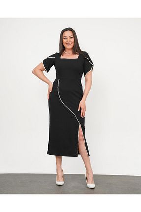 لباس مجلسی سایز بزرگ مشکی زنانه یقه مربعی Butik Nilyam - کد 938393195